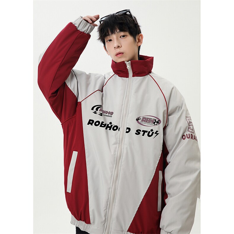 港风美式字母印花拼色立领保暖棉服外套男XZ213-MF08-P90控148,男装棉衣,星座213