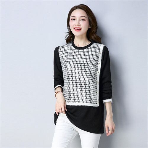 长袖时尚气质休闲潮流优雅大码女装圆领卫衣/绒衫2023年秋季，女装大码女装，秋牧寒烟