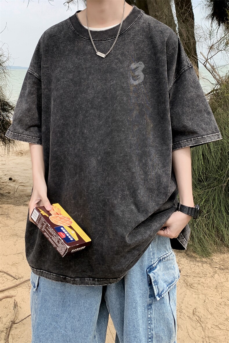 外景水洗重磅夏季情侣高街宽松短袖T恤男大码打底体恤DT9735/P35,男装T恤,电商B316