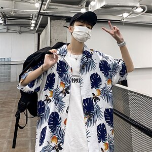 21年夏季短袖衬衫男宽松落肩港风西装领衬衫男DS-C407-CS303-P35图片