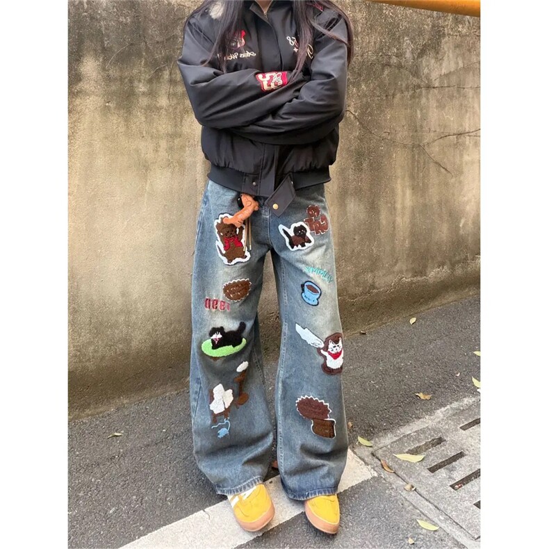 1506A/GN1530/P60字母牛仔裤嘻哈ins潮高街潮流痞帅长裤,男装牛仔裤,星座1506A