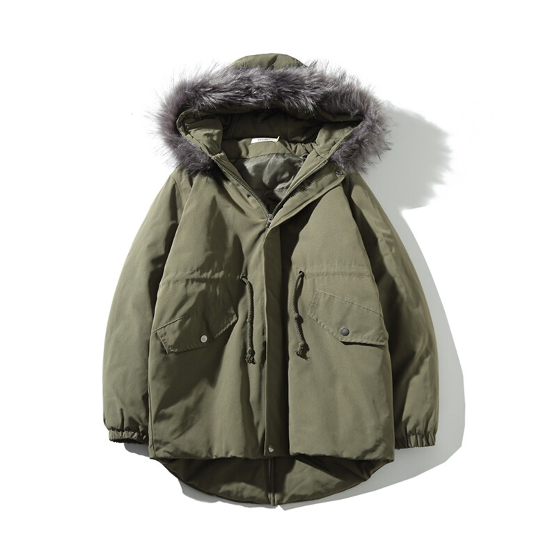 2019冬新日系大码男腰部抽绳中长款大毛领加厚棉衣M730-P130,男装棉衣,电商A001
