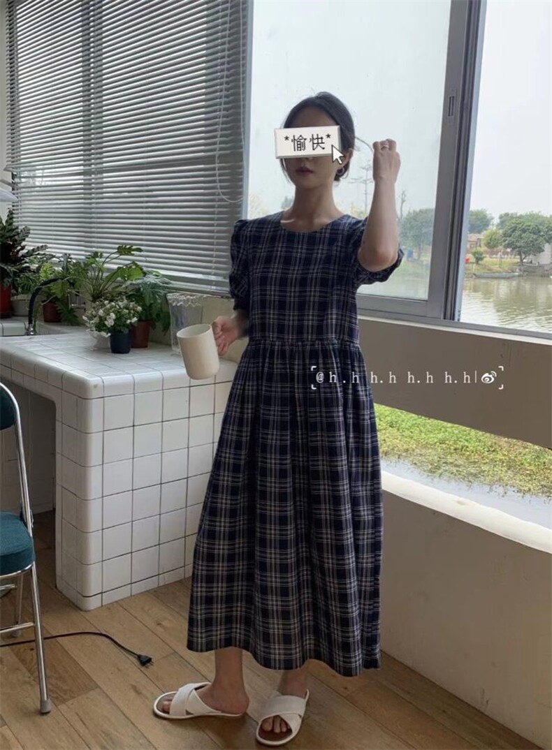 夏款.格子连衣裙，女装连衣裙，hh(4F)