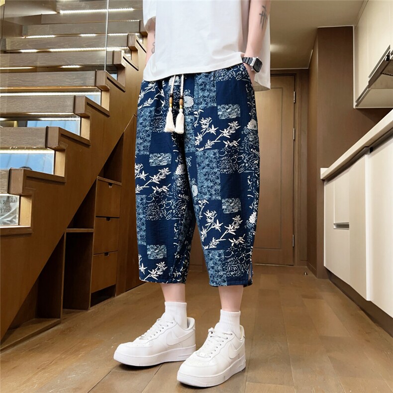 夏季冰丝印花风七分裤男士中裤水墨休闲裤潮流A266-KZ772-P50图片