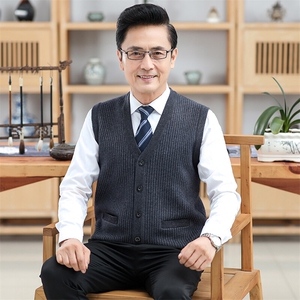 秋冬季毛衫系扣开衫打底衫中老年男保暖针织毛衣外套爸爸上衣图片