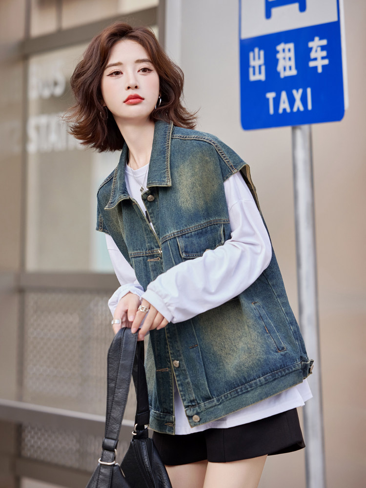 现货数据好2024年秋季女装牛仔马甲宽松外搭oversize时尚潮流,女装马甲,莜菲儿