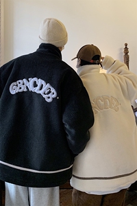 港风情侣装冬装 皮毛一体刺绣羊羔毛棉衣男装厚棉服G1037 P128 女图片