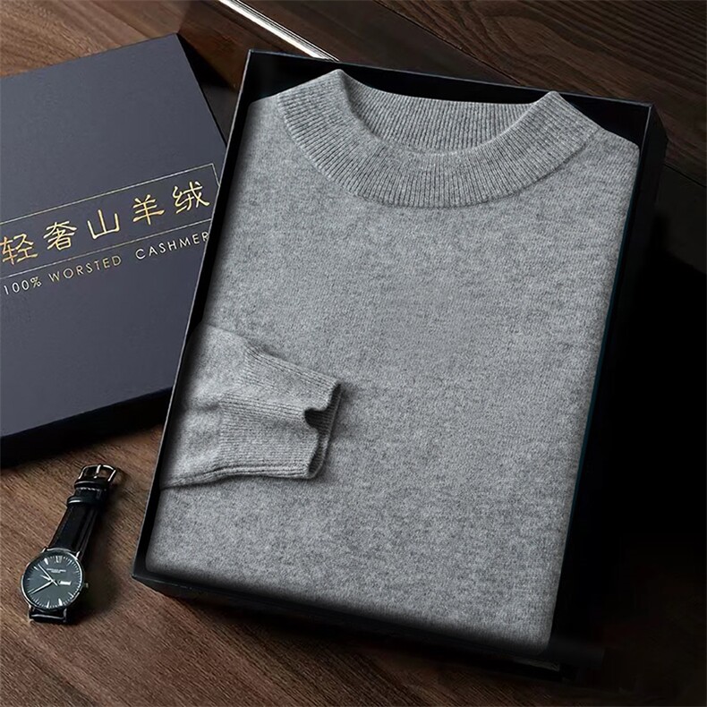 品质男羊绒套衫秋冬新款简约半高领保暖毛衣时尚百搭商务休闲上衣，男装羊毛衫，台绒羊绒