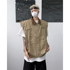 美式潮牌复古牛仔马甲男廓形设计垫肩坎肩夏季宽松外套MJ8630-P60，男装背心/马甲，星座308B-1