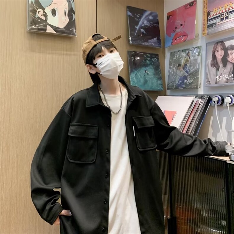 秋季新款潮流衬衫男港风休闲长袖宽松外套上衣外穿潮CY494-P41,男装衬衫,星座412-3