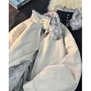 复古做旧座山雕加厚棉服男女宽松解构磨毛毛领立领外套 M8892图片