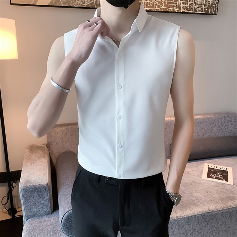B216CS203P302025夏装新款男士无袖背心衬衫社会小伙风,男装背心/马甲,电商B216（原B302）