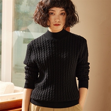 2025年秋季新款十二针全身扭花半高领针织女士上衣时尚休闲通勤，女装羊绒衫，高粱穗羊绒