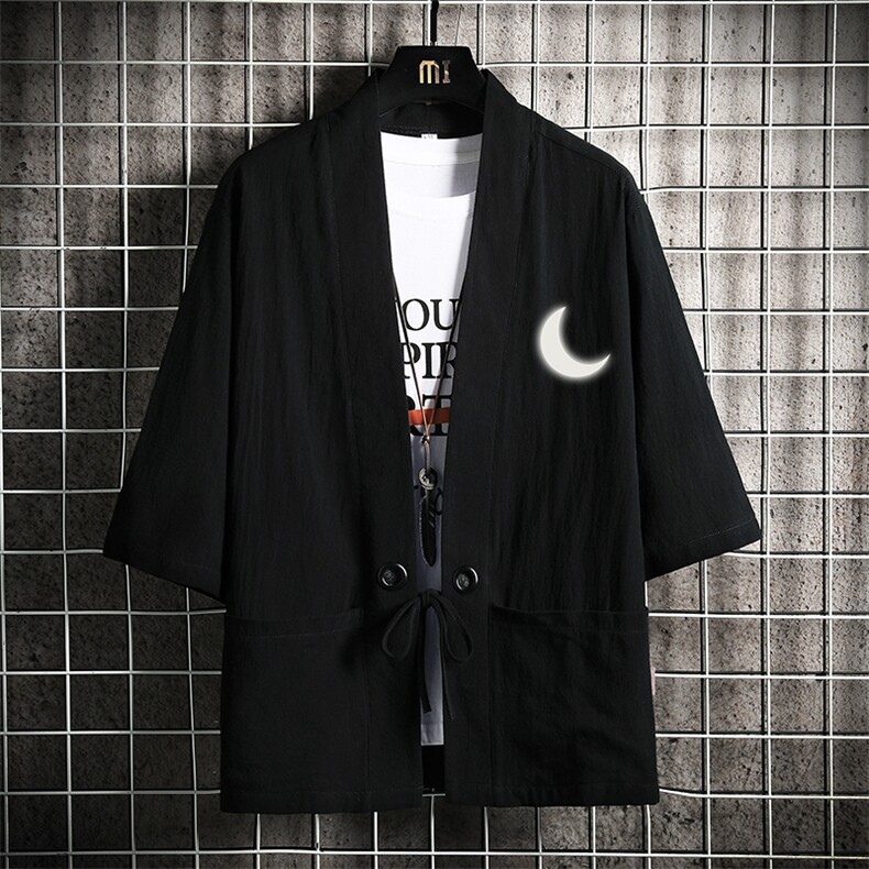 HF59055-P40风汉服男开衫外套七分袖道袍 网格挂拍图片