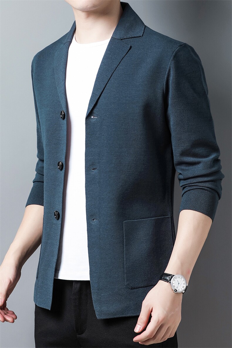 DEJ-J009男式2023秋季新款西服针织开衫西装领商务休闲男装P118图片