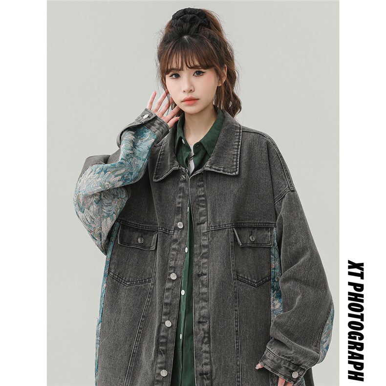 港风刺绣拼接宽松牛仔大码M-5XL潮夹克外套女NZ77065P95控128，女装短外套，星座226-2