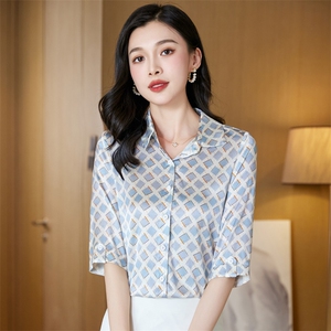 杭州真丝衬衫女五分袖中袖重磅桑蚕丝上衣衬衣气质夏装中年妈妈装图片