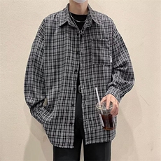2025春季新款格子衬衫长袖宽松百搭衬衣男学生现货W8107-P33，男装衬衫，星座512-4