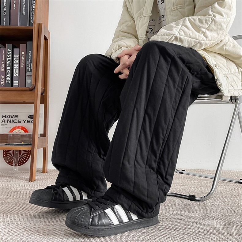 8XL-M加厚夹棉保暖长裤棉麻绗缝竖格休闲裤加棉棉裤K9111P68控88，男装棉裤，电商D206-1