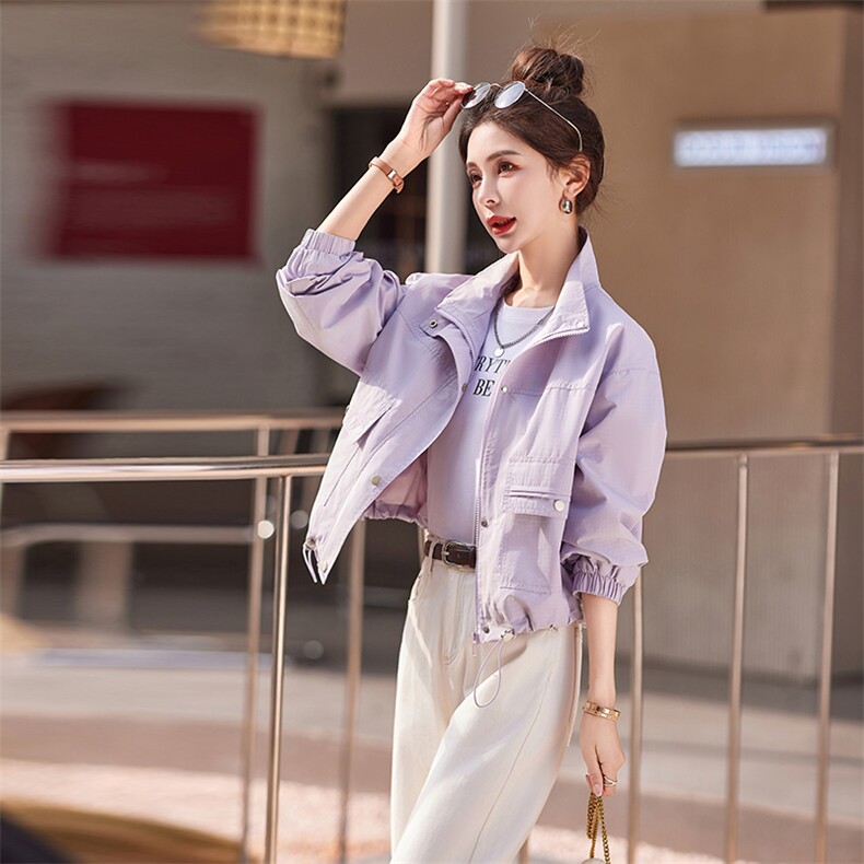 独特漂亮初春紫色气质薄款外套女春秋2025新款韩系休闲时尚工装潮,女装短外套,悦祺