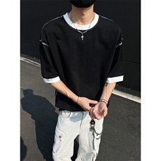300克得物重磅100纯棉宽松撞色结构感光板短袖T恤男RH5015-特P32，男装T恤，星座610B-1