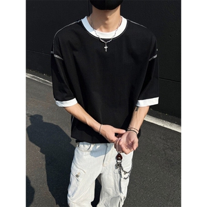 300克得物重磅100纯棉宽松撞色结构感光板短袖T恤男 RH5015-特P32图片