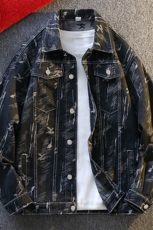 工装风翻领牛仔夹克男宽松印花潮牌百搭外套男士夹克JA28-特价P58，男装夹克，电商A007