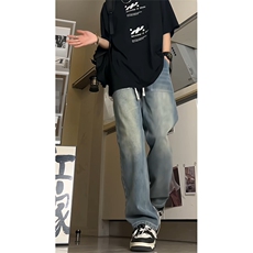 得物品质可二开宽松直筒松紧腰牛仔裤A439特P40，男装牛仔裤，电商A309