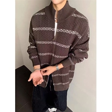 三色老钱风针织衫男秋季撞色条纹立领毛衣外套高级感外套SWC06，男装针织衫/毛衣，星座516A