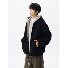 8XL-M500克潮牌百搭卫衣男美式情侣连帽撞色休闲廓形外套WY33P68，女装短外套，电商D206-1