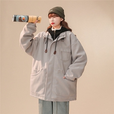 EQ158冬季新款港风休闲美式毛呢假两件连帽棉服外套情侣棉衣P145，男装毛呢大衣，电商C306-1