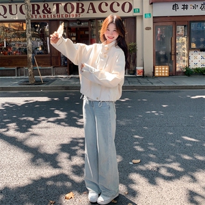 米白色立领皮衣外套女早秋2025年新款韩系小个子时尚休闲短款夹克图片