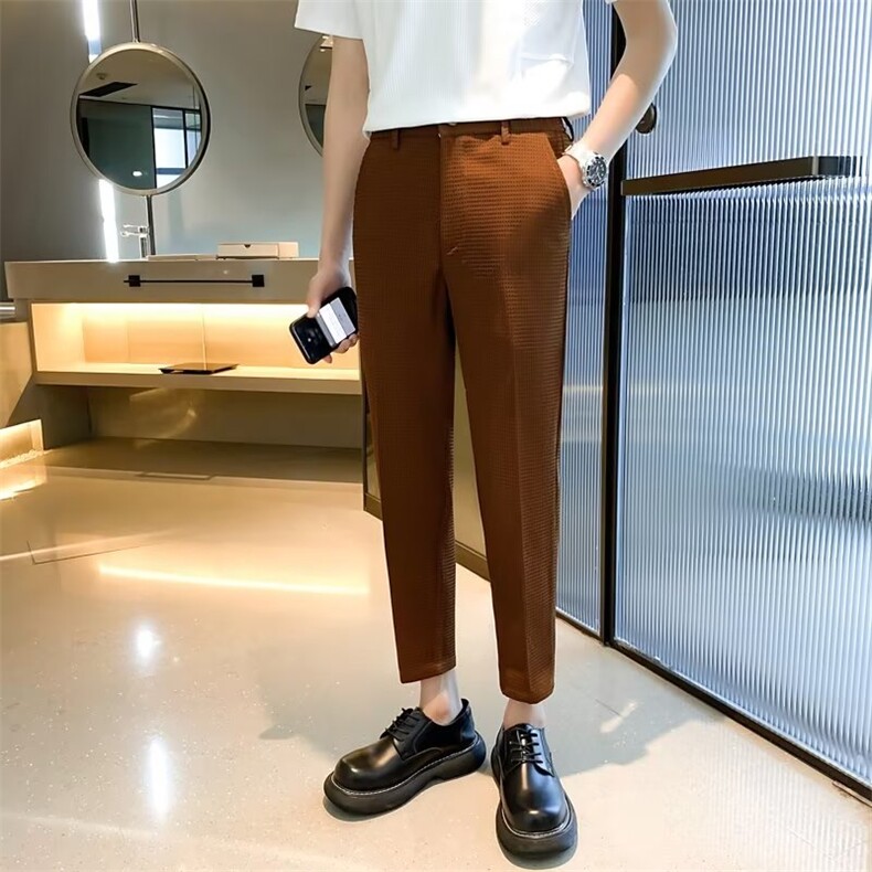 西装九分裤子男新款商务男装高级感华夫格修身小脚休闲西裤H301,男装西裤,星座1116A-2（原606A-1）