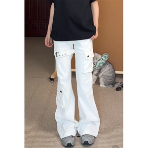 美式绑带显瘦微喇长裤多口袋工装高街vibe长裤无弹601-1-D7818图片