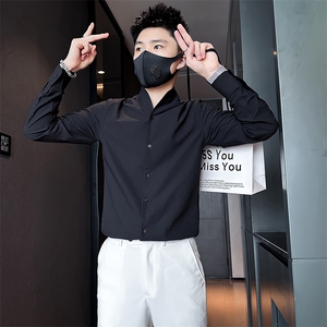 店主风立领衬衫男长袖高级感修身英伦社会小伙301C-CS08-P58控78图片