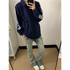 藏青色运动条纹外套男款秋季三条杠短款立领棒球服户外机能风夹克，男装夹克，星座506A