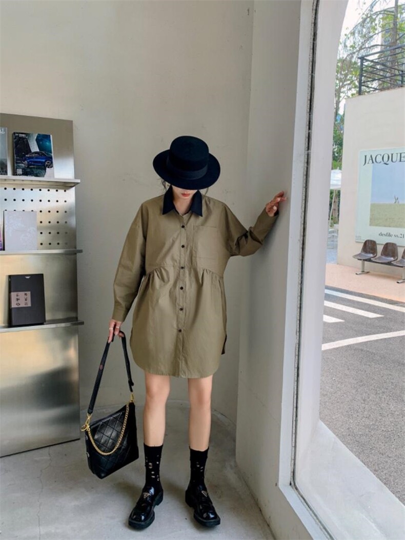 爱美欧秋装现货，撞色领子收腰衬衣，其它，爱美欧