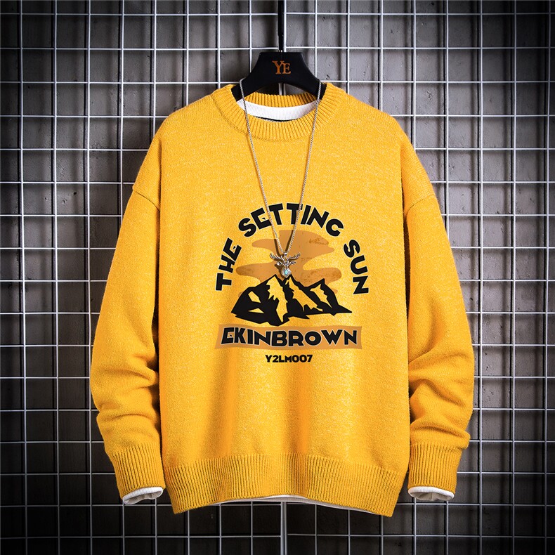 1日系宽松圆领中性情侣潮流大码M-5XL印花毛衣男7683P48加绒P55，男装针织衫/毛衣，星座226-2