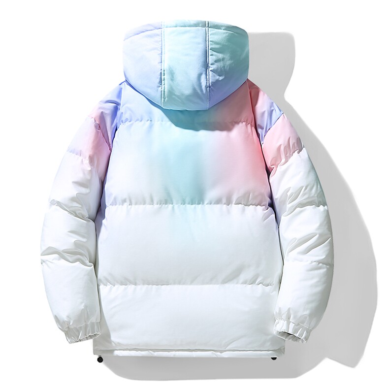 男女同款渐变色羽绒棉衣冬季加大加厚面包服炫彩渐变连帽扎染棉袄,男装棉衣,电商A409-1