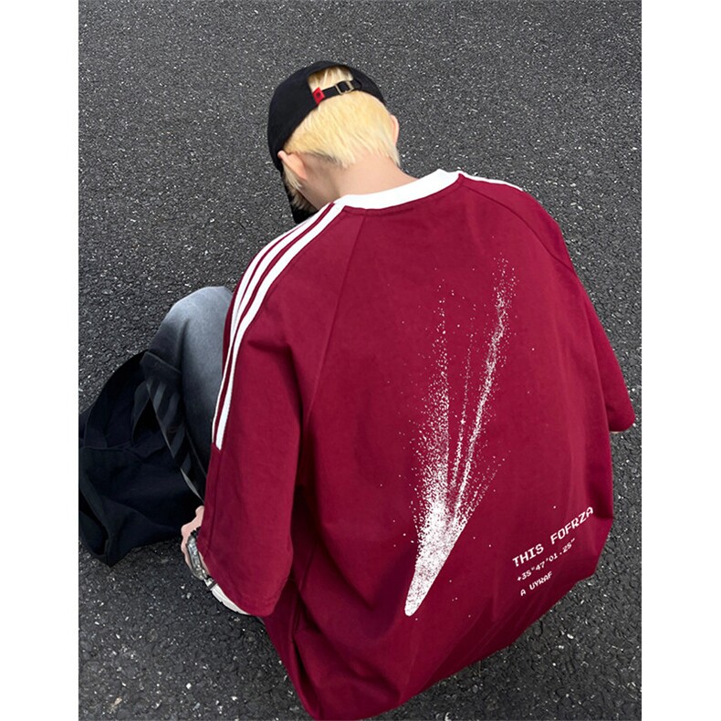 可48小时发货支持抖音得物来样二开重磅美式高街纯棉织带短袖T恤,男装T恤,电商A486-1