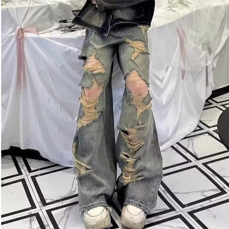 【有货】DA204-批45美式复古废土风破洞牛仔裤男款潮牌休闲拖地裤,男装牛仔裤,星座603-2
