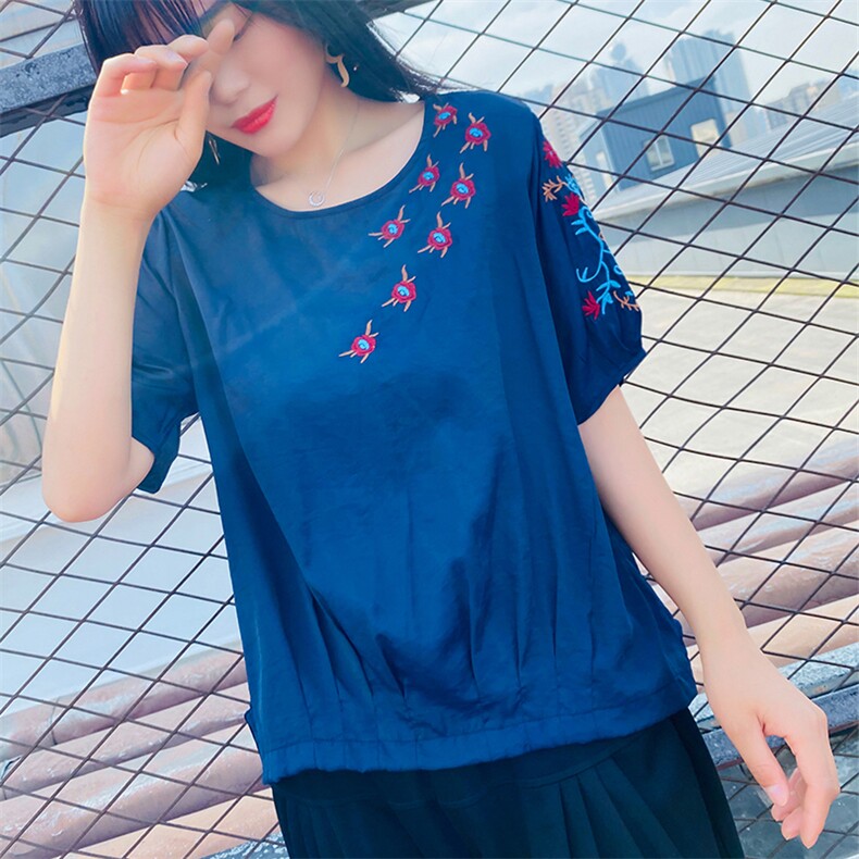 时尚潮流舒适短袖T恤2021年夏季休闲宽松圆领优雅,女装T恤,深水步