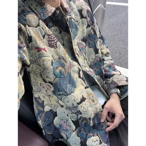 潮牌卡通小熊休闲外套男士宽松提花牛仔外套夹克JA281-特价P51