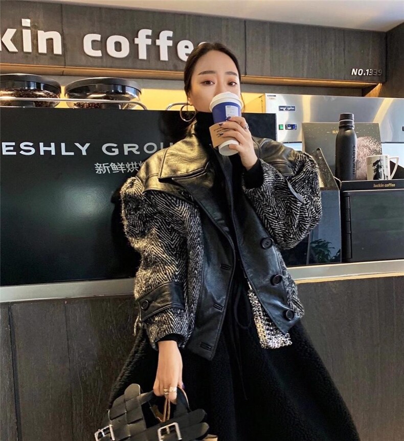 人字纹拼接外套，其它，last name