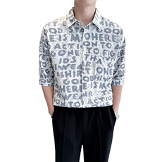 2025春季新款衬衫男士夏季七分袖衬衫印花棉质上衣男901-C39P58，男装衬衫，星座901