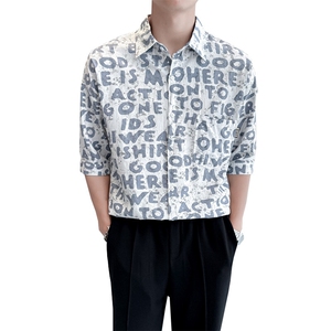 2025春季新款衬衫 男士夏季七分袖衬衫印花棉质上衣男901-C39P58图片