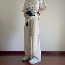 抖音品质夏季新款风新中式盘扣宽松西裤B315-K24045-特p30控58，男装休闲裤，电商B315