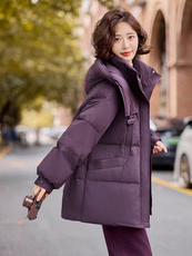 现货2024冬季新款简约廓形气质显瘦加厚中长款羽绒服，女装羽绒服，深水步