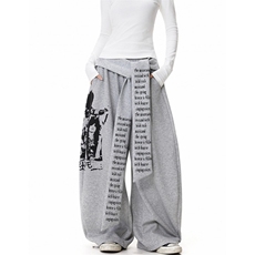 高街人物图案字母飘带卫裤复古设计感宽松休闲直筒阔腿裤KB3127，男装休闲裤，星座1116A（原606A-3）