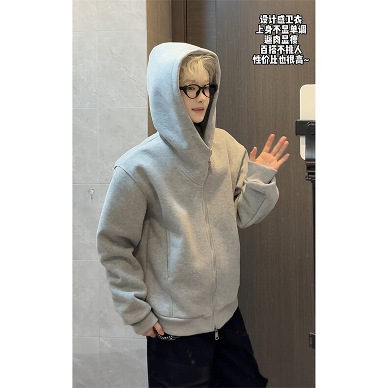 宽松简约百搭情侣开衫外套潮流港风经典情侣卫衣HY908TP55,女装短外套,电商A102B